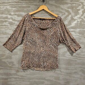 Karen Kane SZ 1X Drape Neck 3/4 Sleeve Leopard Print Women's Top